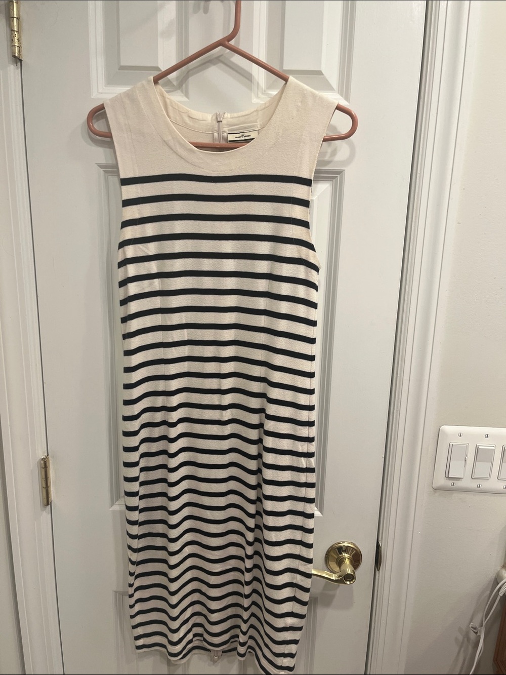 Malene Birger Sleeveless Cream and Black Striped Midi Dress 100% Cotton. Amusa